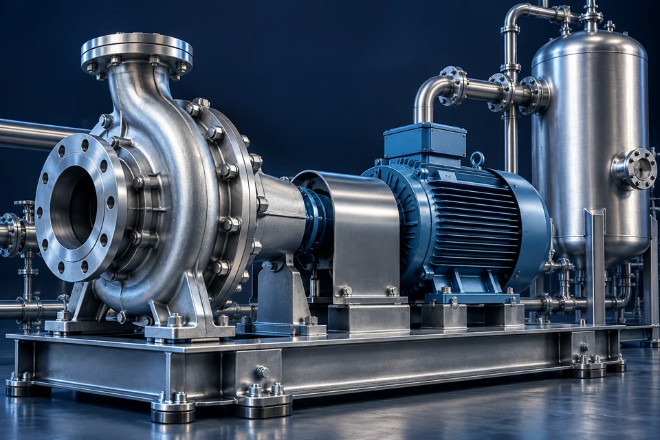 Industrial pump and motor skid with a pressure vessel