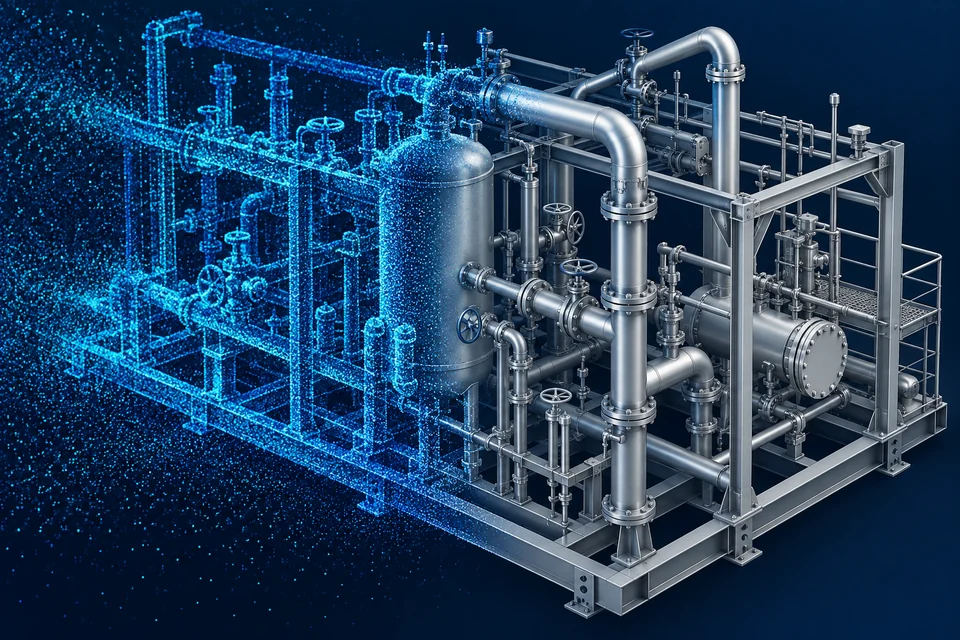 Point cloud and as-built model of an industrial process module